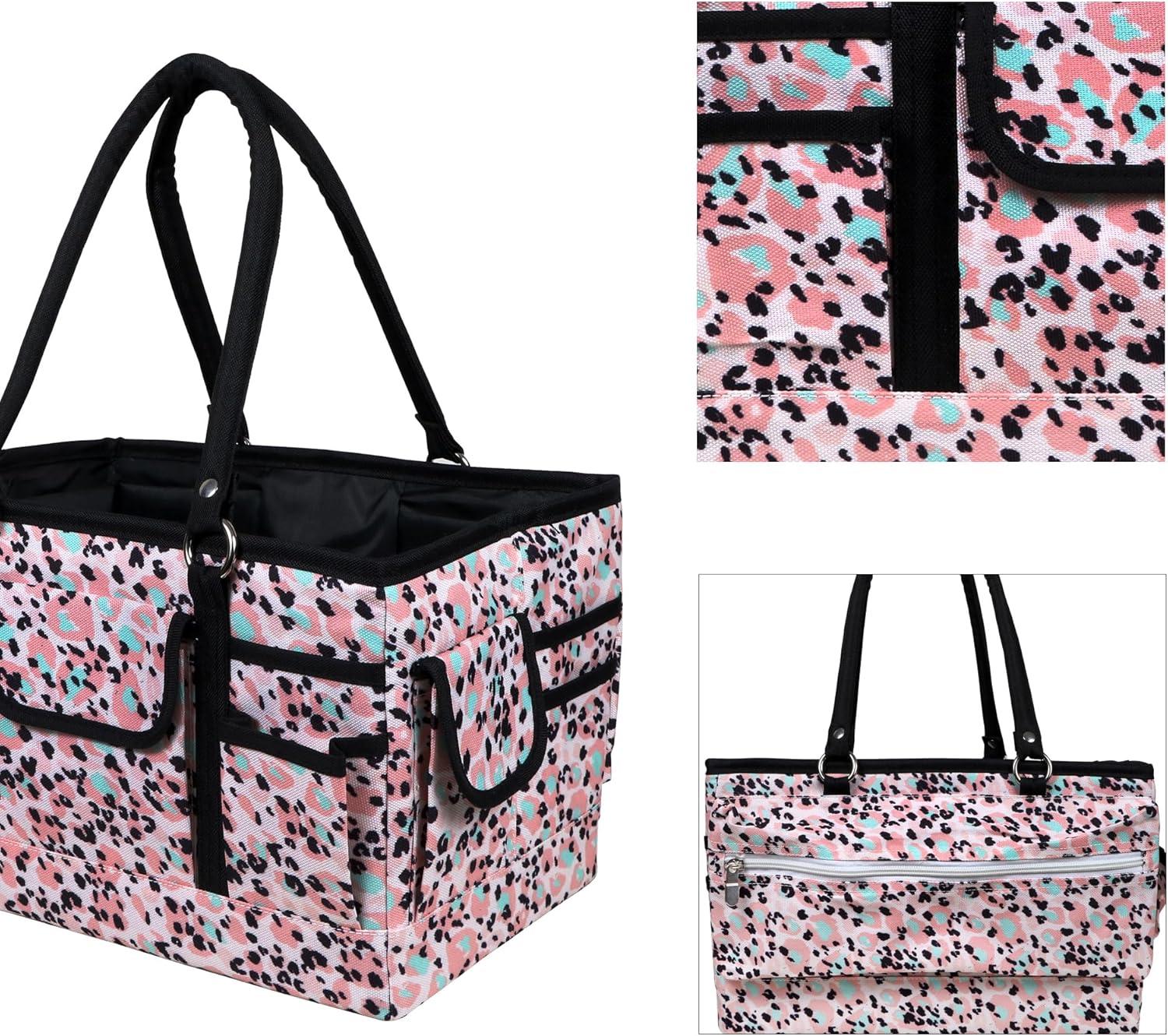 imageSINGER Collapsible Deluxe Store ampamp Tote CaddyRose Leopard PrintRose Leopard Print