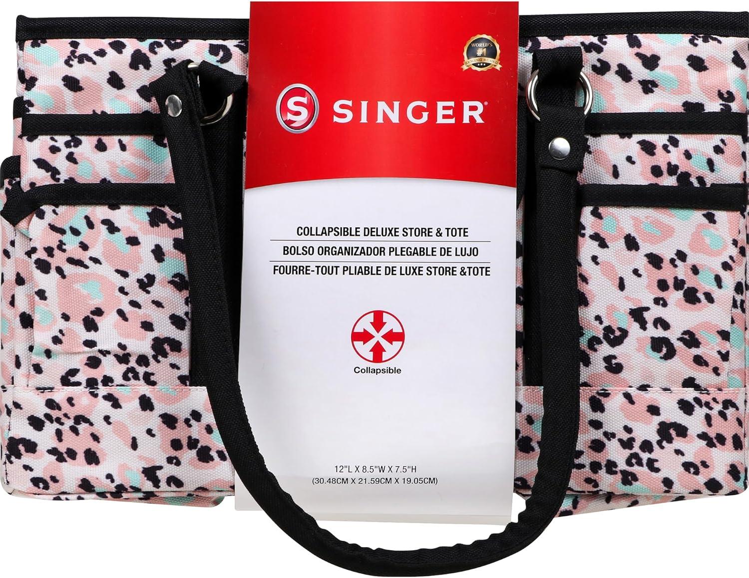 imageSINGER Collapsible Deluxe Store ampamp Tote CaddyRose Leopard PrintRose Leopard Print