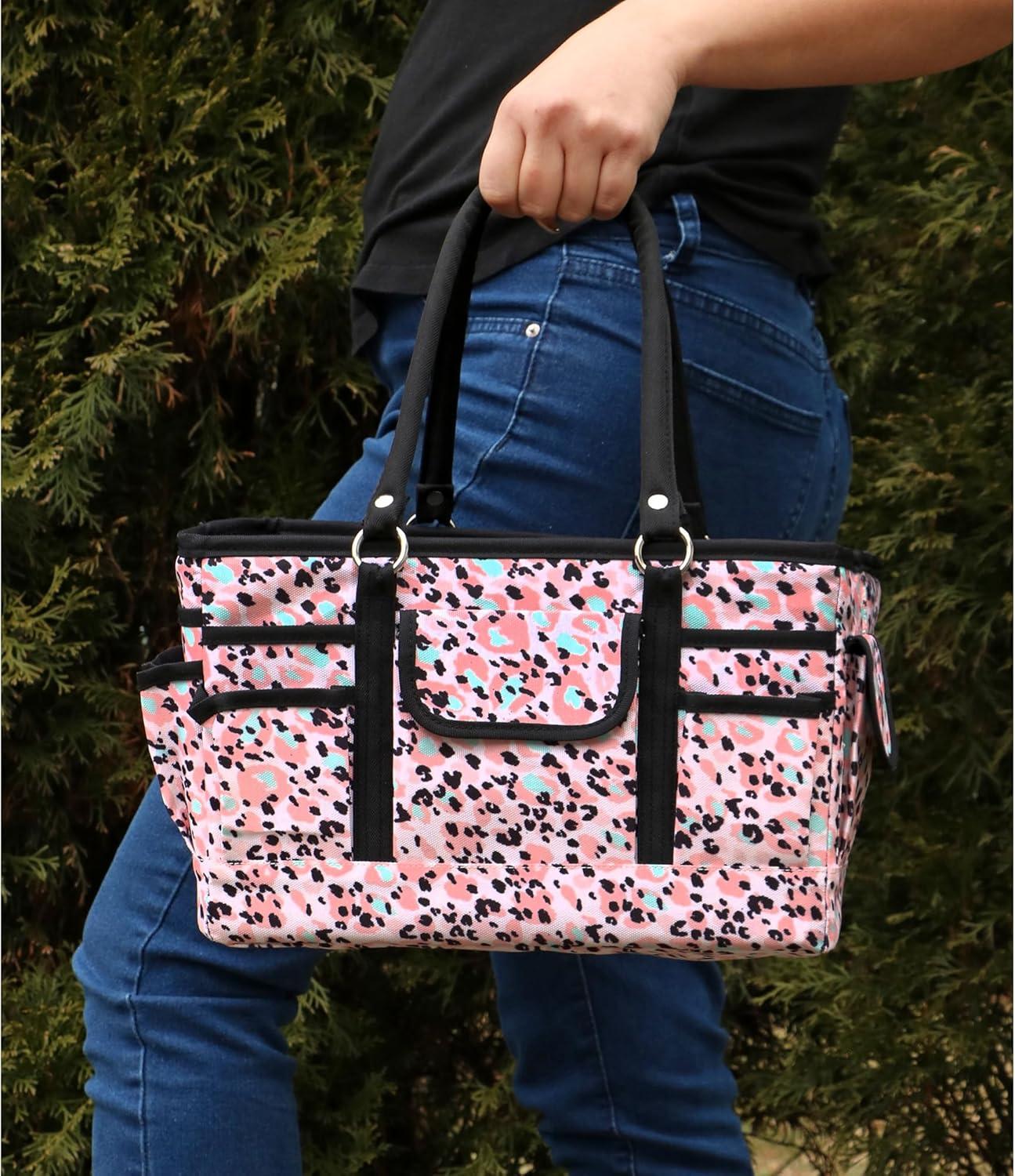 imageSINGER Collapsible Deluxe Store ampamp Tote CaddyRose Leopard PrintRose Leopard Print
