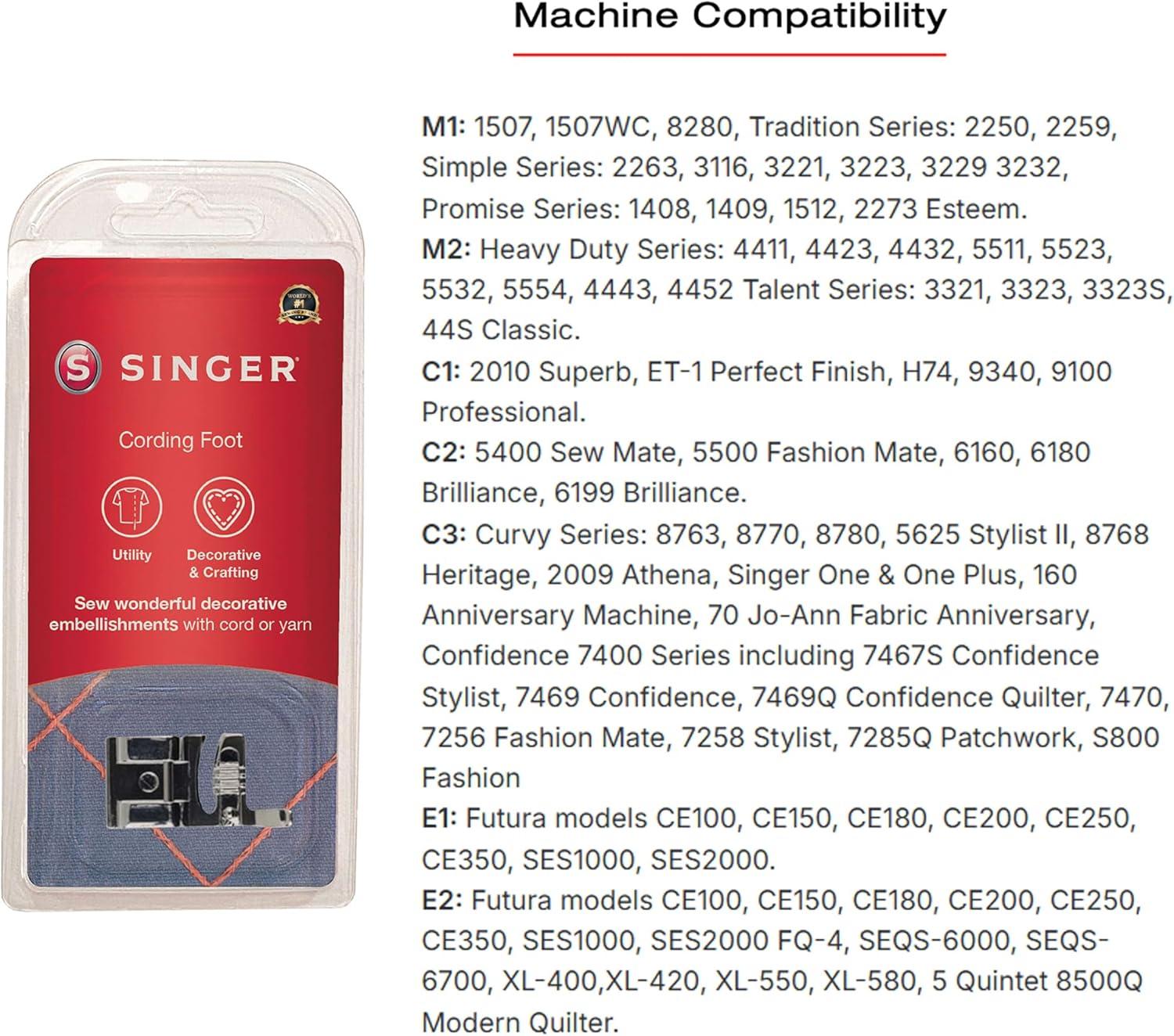 imageSINGER Cording Presser Foot  Decorative Stitching ampamp Surface Embellishments  Works with Cords Braids Floss ampamp Yarn  3Hole Guide for Creative Stitching