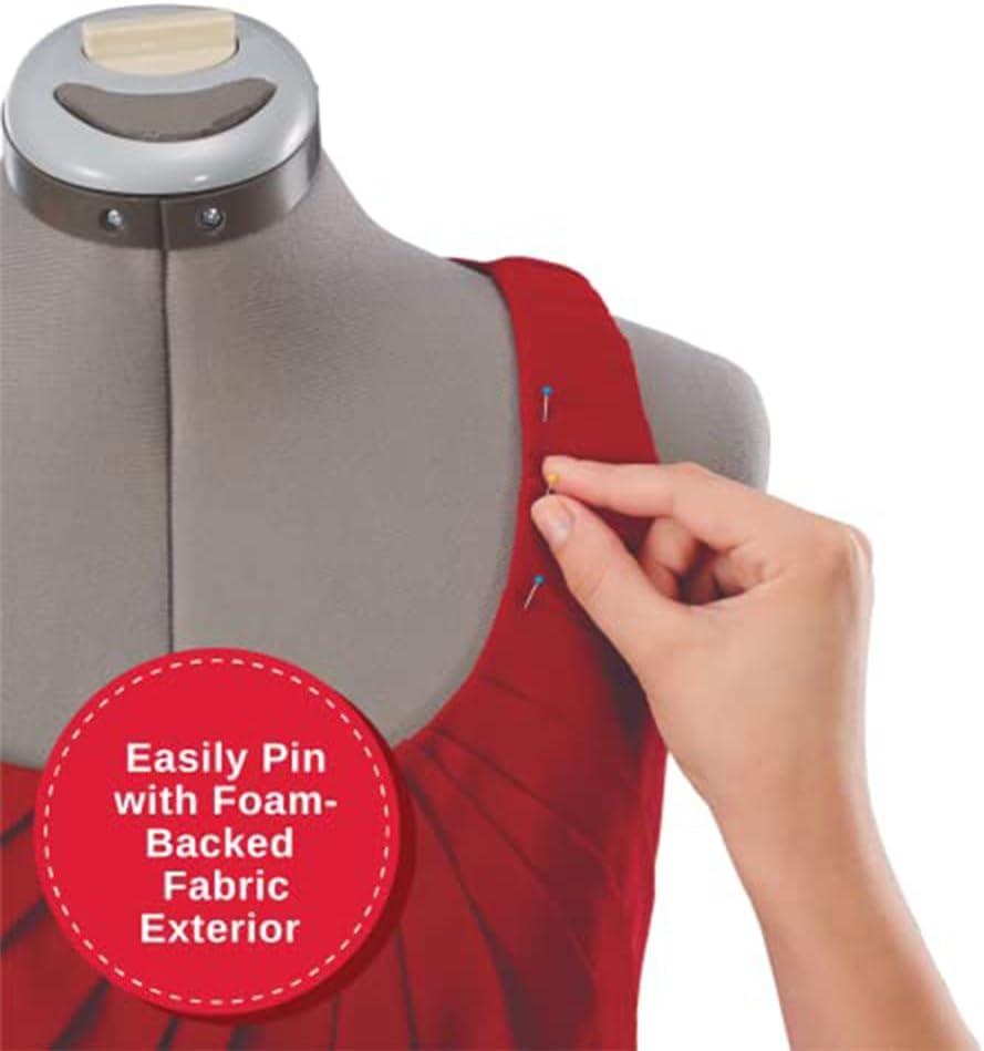imageSINGER Female Adjustable Red Dress Form Fits Sizes 410 Pinnable Mannequin Body Torso with 360 Degree Hem Guide FoamBacked Fabric Exterior 12 Dials TriPod StandGray