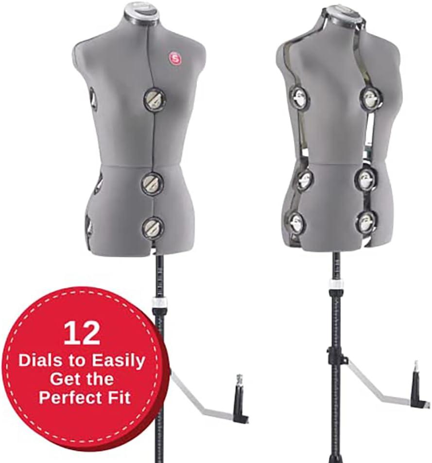 imageSINGER Female Adjustable Red Dress Form Fits Sizes 410 Pinnable Mannequin Body Torso with 360 Degree Hem Guide FoamBacked Fabric Exterior 12 Dials TriPod StandGray