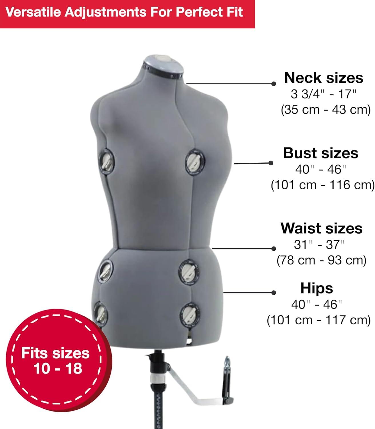 imageSINGER Female Adjustable Red Dress Form Fits Sizes 410 Pinnable Mannequin Body Torso with 360 Degree Hem Guide FoamBacked Fabric Exterior 12 Dials TriPod StandGray