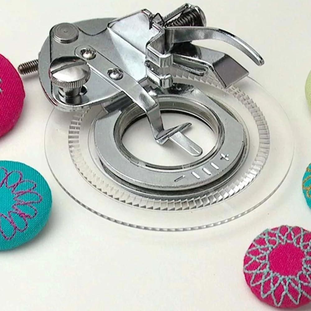 imageSINGER Flower Stitch Presser Foot  Create FlowerLike Circle Design  Perfect for Appliqu Covered Buttons and Fabric Embellishments  Adjustable Sizes  Compatible with LowShank Sewing Machines