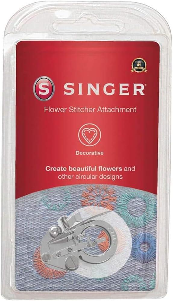 imageSINGER Flower Stitch Presser Foot  Create FlowerLike Circle Design  Perfect for Appliqu Covered Buttons and Fabric Embellishments  Adjustable Sizes  Compatible with LowShank Sewing Machines