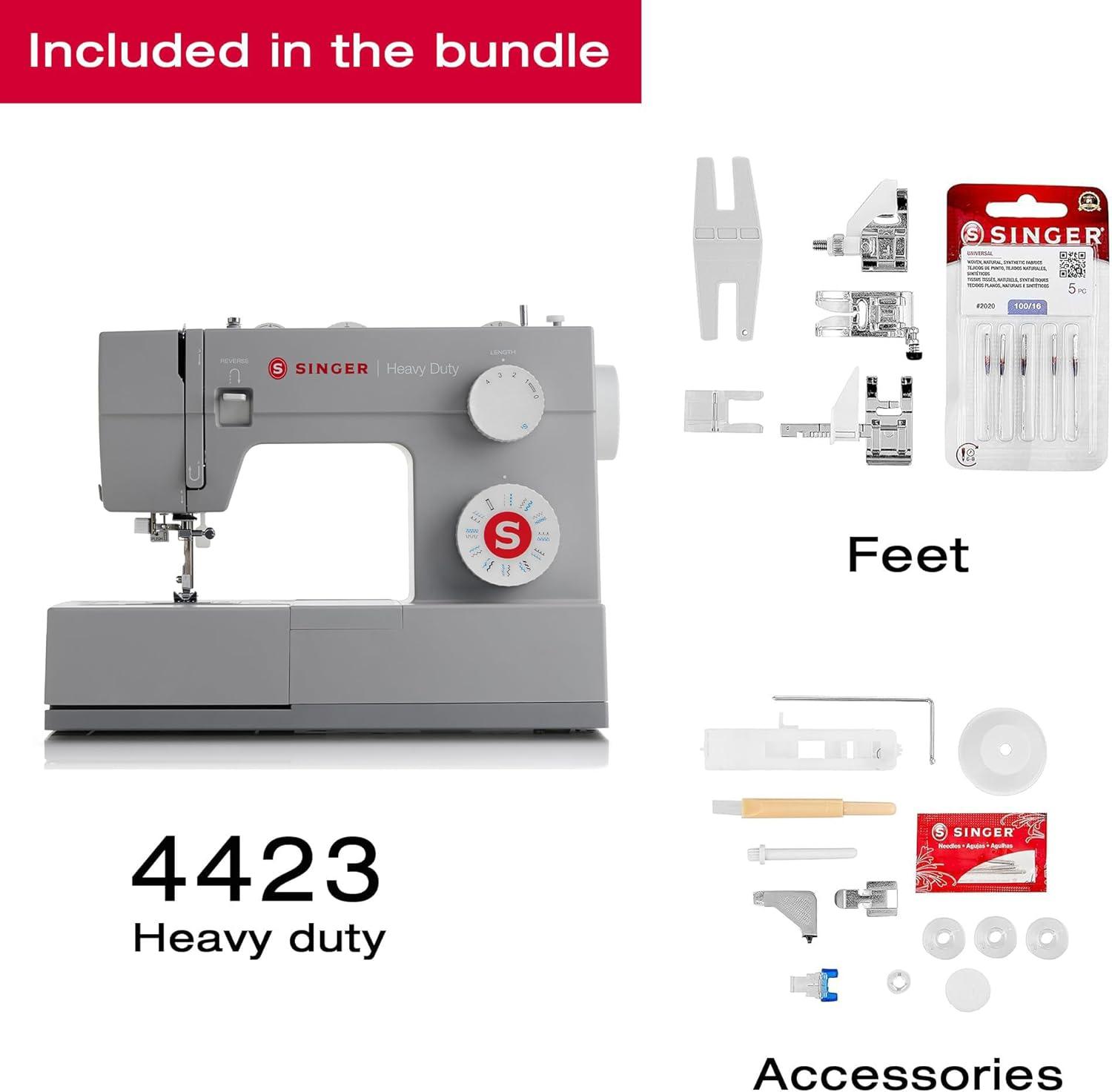 imageSINGER Heavy Duty 4423 High Speed Sewing Machine with Accessory Kit  Strong Motor With Enhanced Piercing Power 97 Stitch Applications Full Metal frame 1step Buttonhole ampamp LED Light4423 Exclusive Bundle