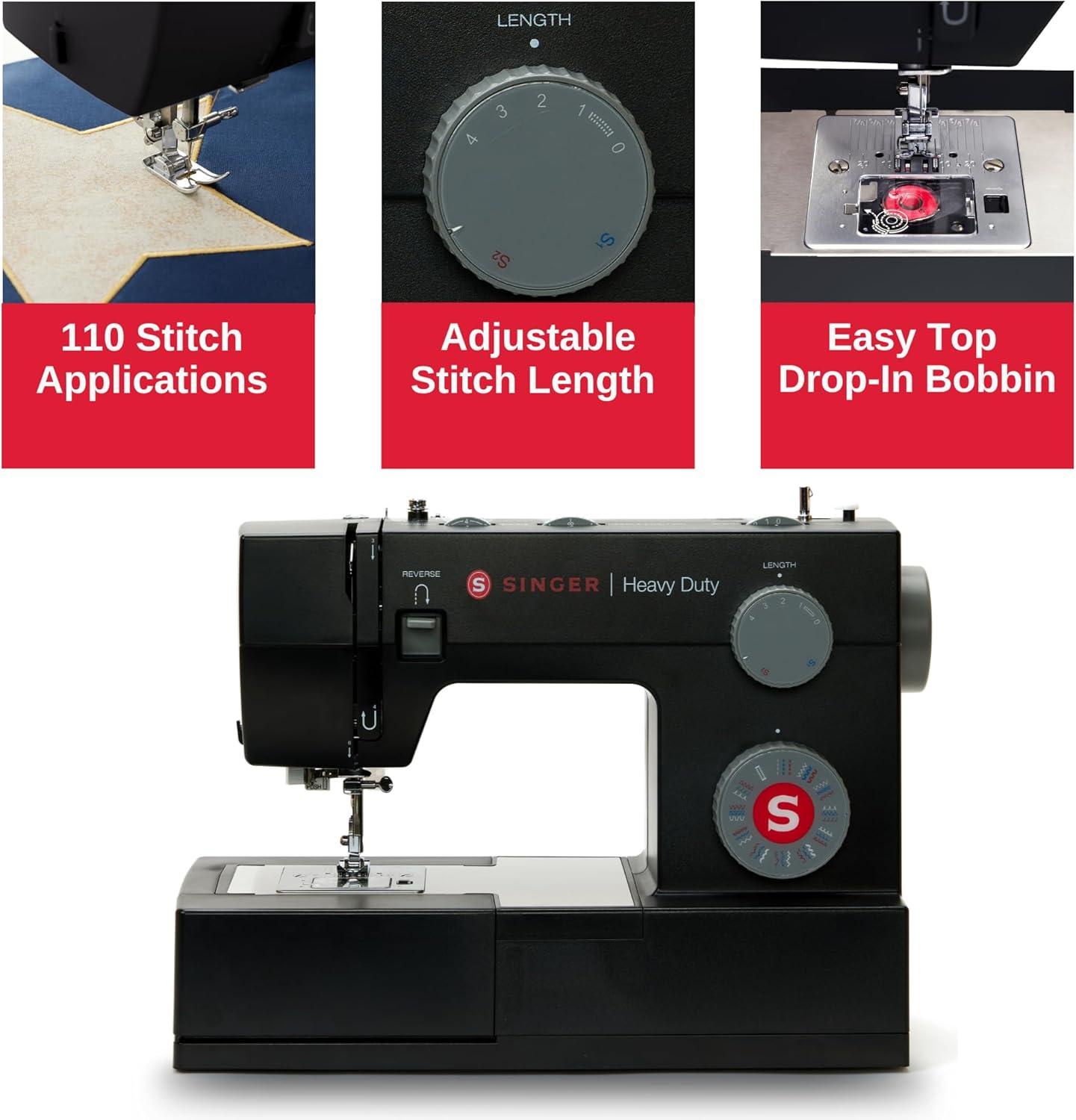 imageSINGER Heavy Duty 4432 High Speed Black Sewing Machine with Accessory Kit  Strong Motor with Enhanced Piercing Power 110 Stitch Applications Full Metal frame 1step Buttonhole ampamp LED LightBlack