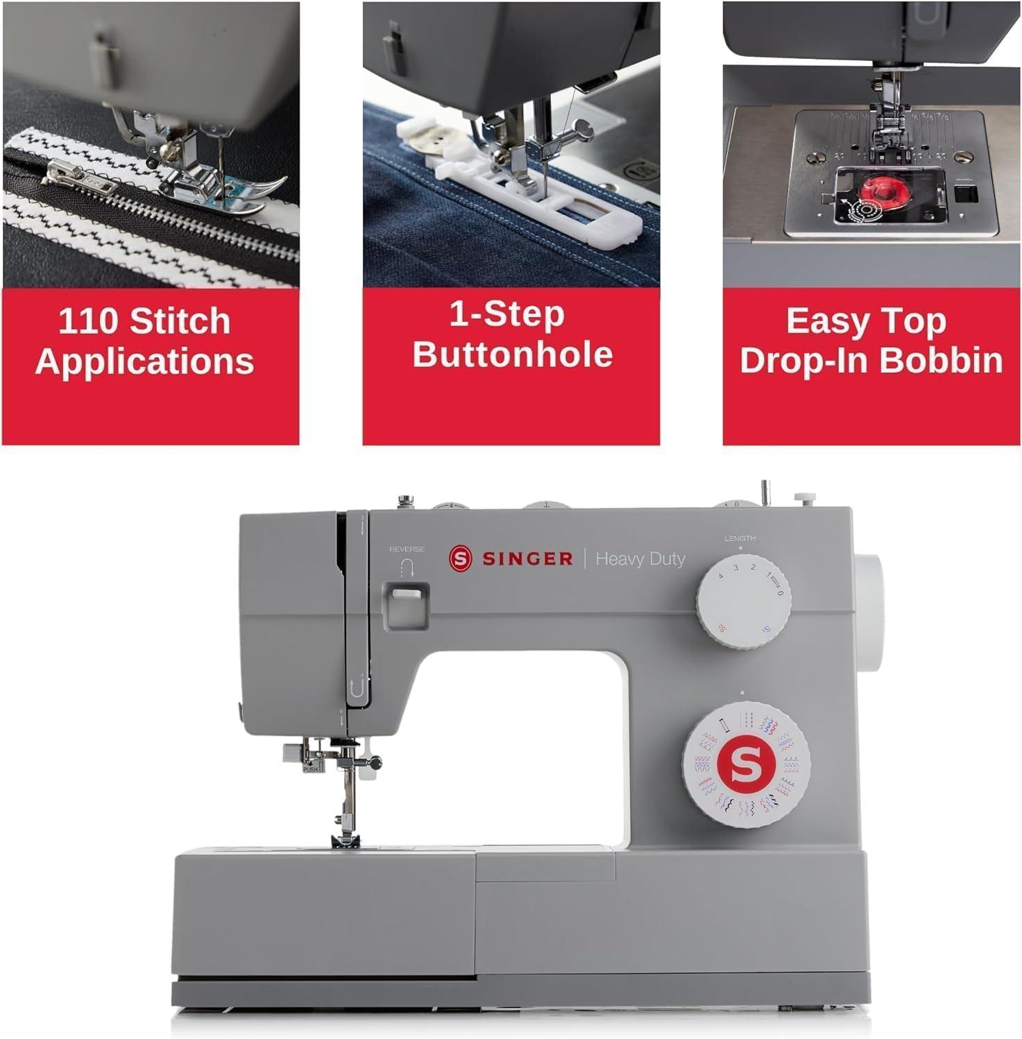 imageSINGER Heavy Duty 4452 High Speed Sewing Machine With Accessory Kit  Strong Motor with Enhanced Piercing Power 110 Stitch Applications Full Metal frame 1step Buttonhole ampamp LED Lights4452  Holiday Bundle
