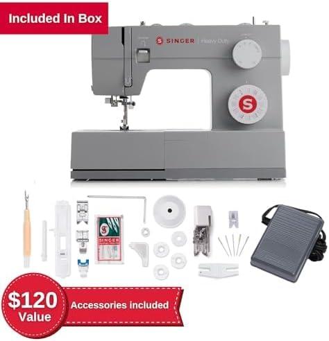 imageSINGER Heavy Duty 4452 High Speed Sewing Machine With Accessory Kit  Strong Motor with Enhanced Piercing Power 110 Stitch Applications Full Metal frame 1step Buttonhole ampamp LED Lights4452