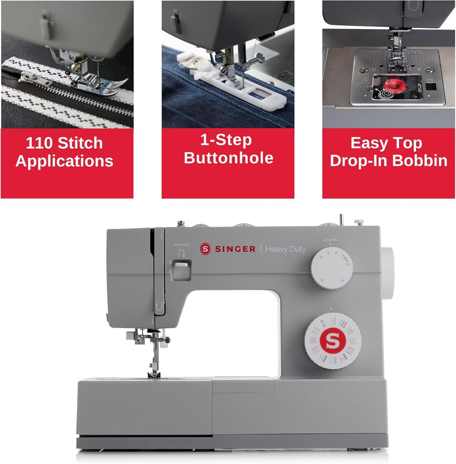 imageSINGER Heavy Duty 4452 High Speed Sewing Machine With Accessory Kit  Strong Motor with Enhanced Piercing Power 110 Stitch Applications Full Metal frame 1step Buttonhole ampamp LED Lights4452