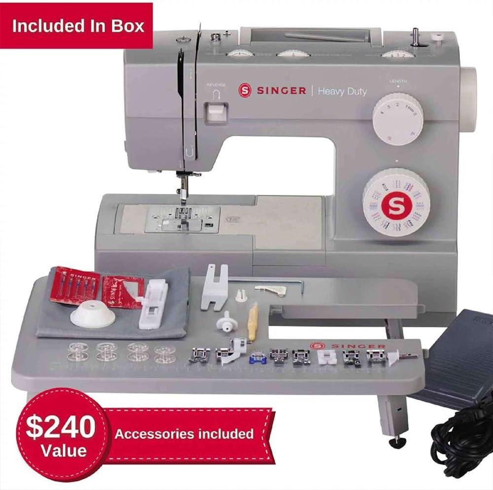 imageSINGER Heavy Duty 6380 Sewing Machine with Extension Table ampamp Accessory Kit  Strong Motor with Enhanced Piercing Power 110 Stitch Applications Full Metal frame 1step Buttonhole ampamp LED Light