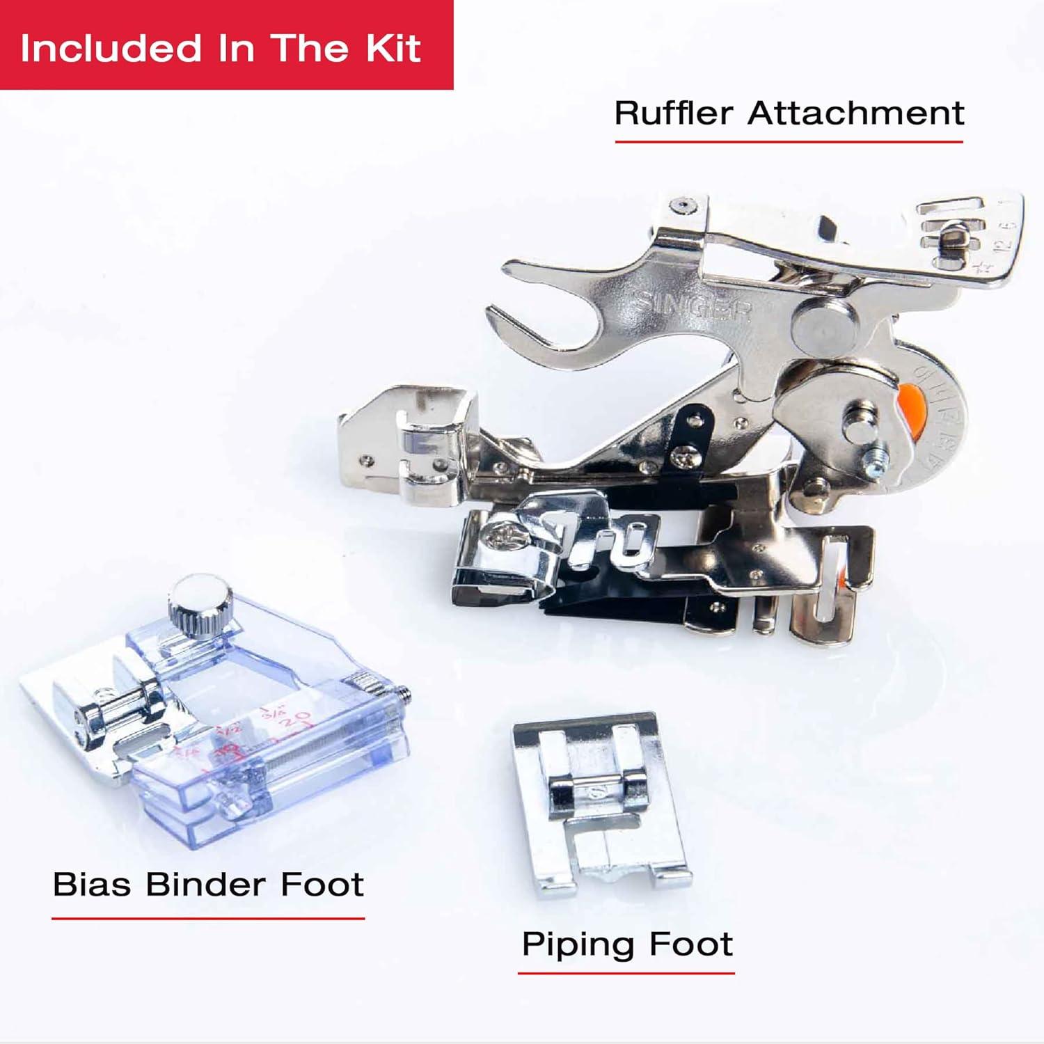imageSINGER Home Dcor Presser Foot Kit  Includes Piping Bias Binder ampamp Ruffler Attachment  Perfect for Tailored Finishes Bias Binding ampamp Pleating  Compatible with SINGER Sewing MachinePresser Feet Kit