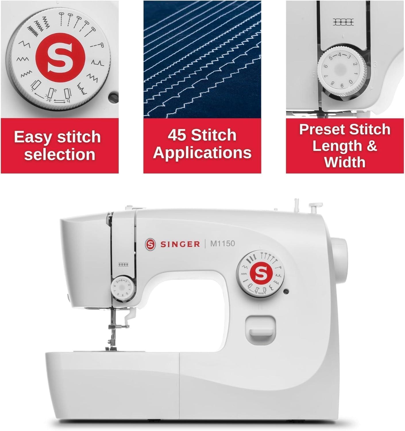 imageSINGER M1150 Lightweight ampamp Portable Sewing Machine With 45 Stitch Applications LED Light ampamp 4step Buttonhole  Used for Mending and SewingM1150 White