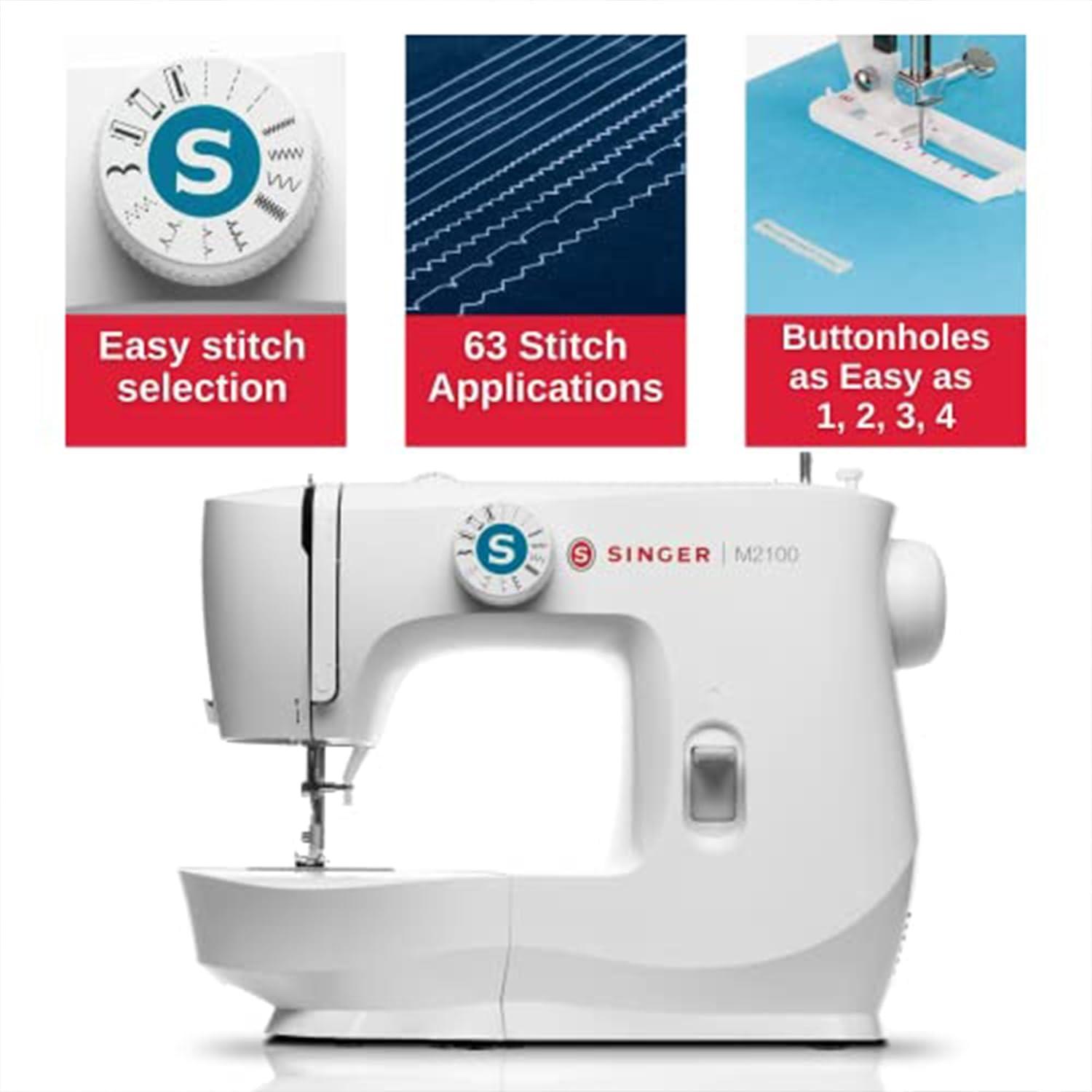 imageSINGER M2100 Lightweight ampamp Compact Sewing Machine With 63 Stitch Applications LED Light ampamp Easy 4step Buttonhole  Ideal for Mending and Sewing