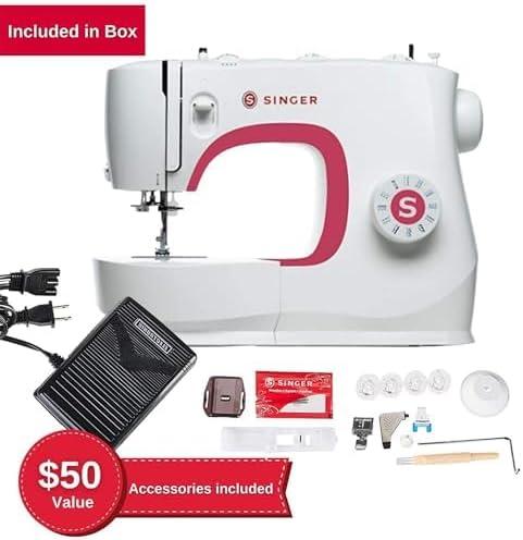 imageSINGER MX231 Lightweight ampamp Portable Sewing Machine with Accessory Kit ampamp Foot Pedal  97 Stitch Applications LED Light ampamp 1step Buttonhole  Great for Crafts ampamp MendingSewing Machine