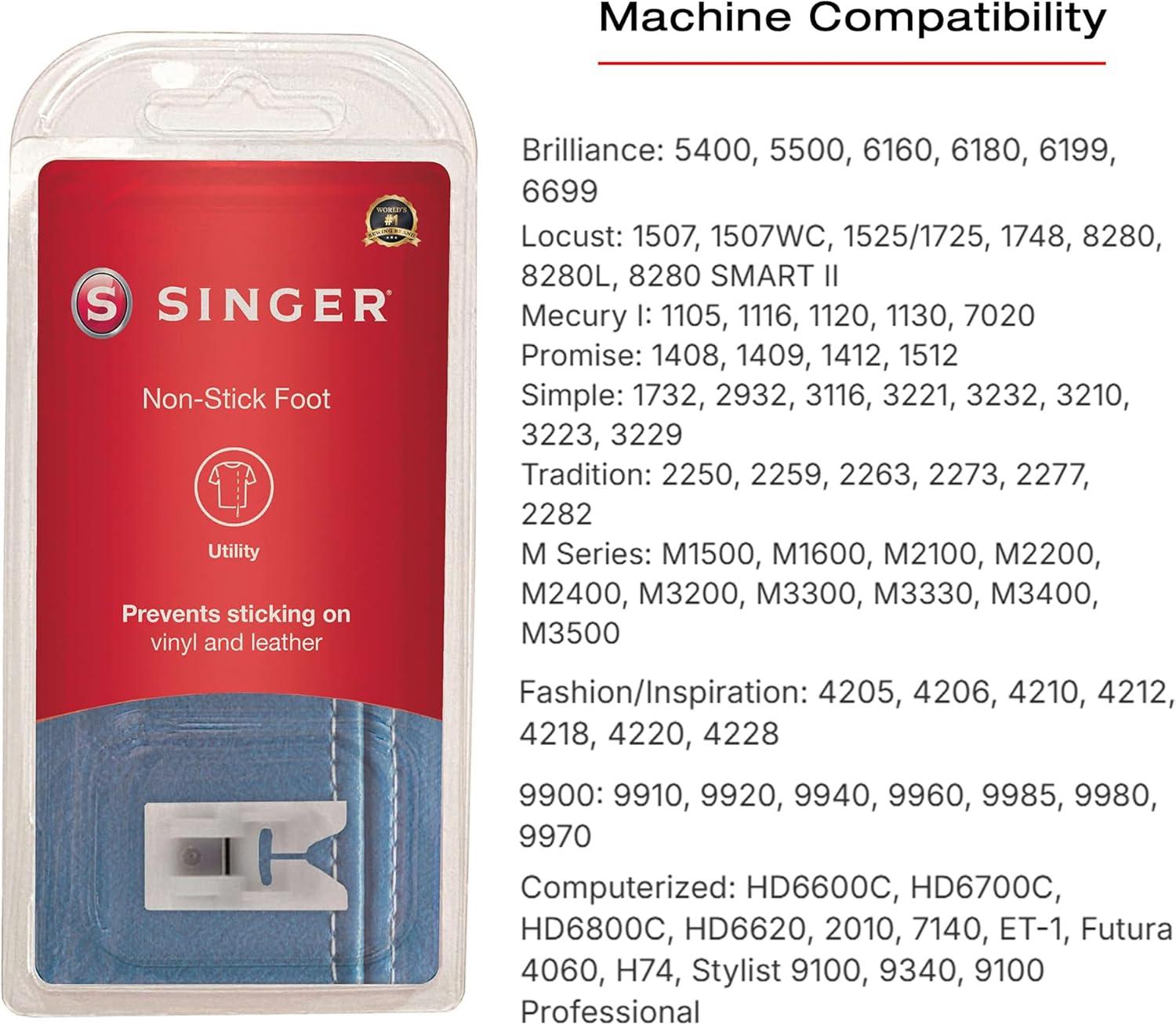 imageSINGER NonStick Presser Foot  Ideal for Sewing Leather Vinyl Plastic Oilcloth ampamp Laminated Fabrics  Smooth Glide with Teflon Coating  Works Best On Singer Sewing Machines