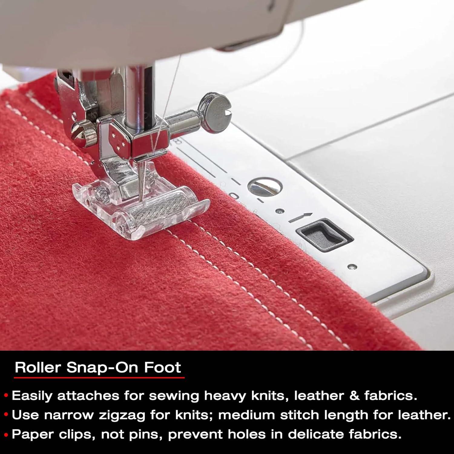 imageSINGER Roller SnapOn Presser Foot  Ideal for Thick Fabrics Heavy Knits Leather ampamp Vinyl  Even Fabric Feeding with Front and Rear Rollers  Compatible with LowShank Sewing Machines