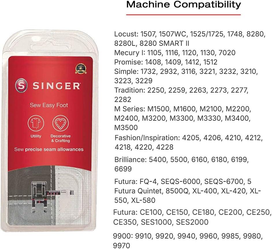 imageSINGER Sew Easy Presser Foot  Adjustable Guide for Precision Seam Allowances  Perfect for Topstitching and Straight Line Sewing  Compatible with LowShank Sewing Machines