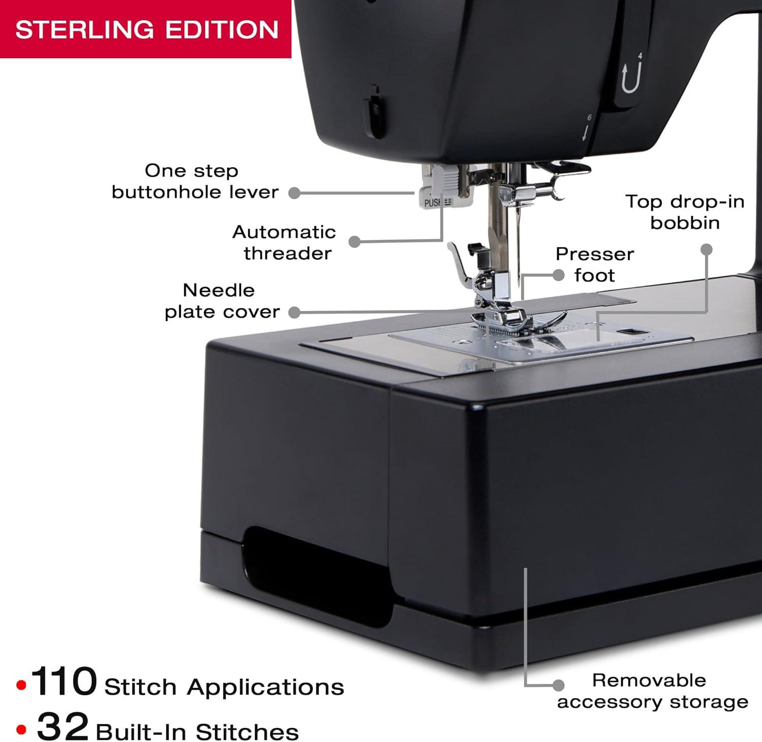 imageSINGER Sterling Edition Heavy Duty 4432 Sewing Machine with Accessory Kit  Strong Motor with Enhanced Piercing Power 110 Stitch Applications Full Metal frame ampamp 1step Buttonhole