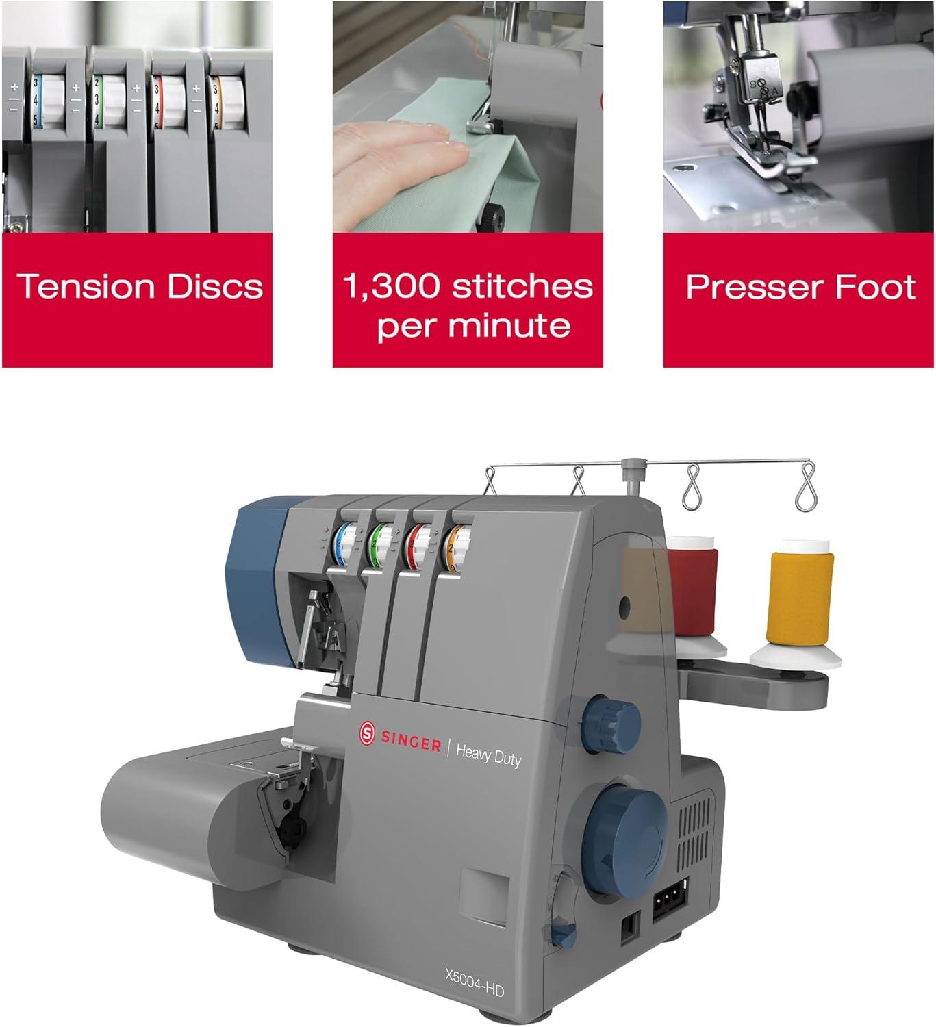 imageSINGER X5004HD Metal Frame Serger ampamp Overlock Machine  234 Stitch Capability 8 BuiltIn Stitches 1300 Stitches per minute Adjustable Differential Feed ampamp 2 LED Lights GreyBlue