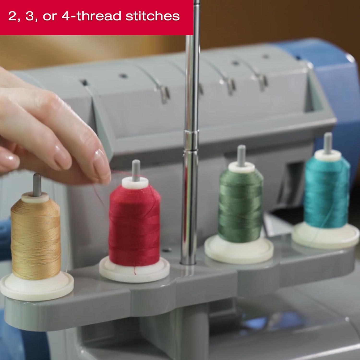 imageSINGER X5004HD Metal Frame Serger ampamp Overlock Machine  234 Stitch Capability 8 BuiltIn Stitches 1300 Stitches per minute Adjustable Differential Feed ampamp 2 LED Lights GreyBlue