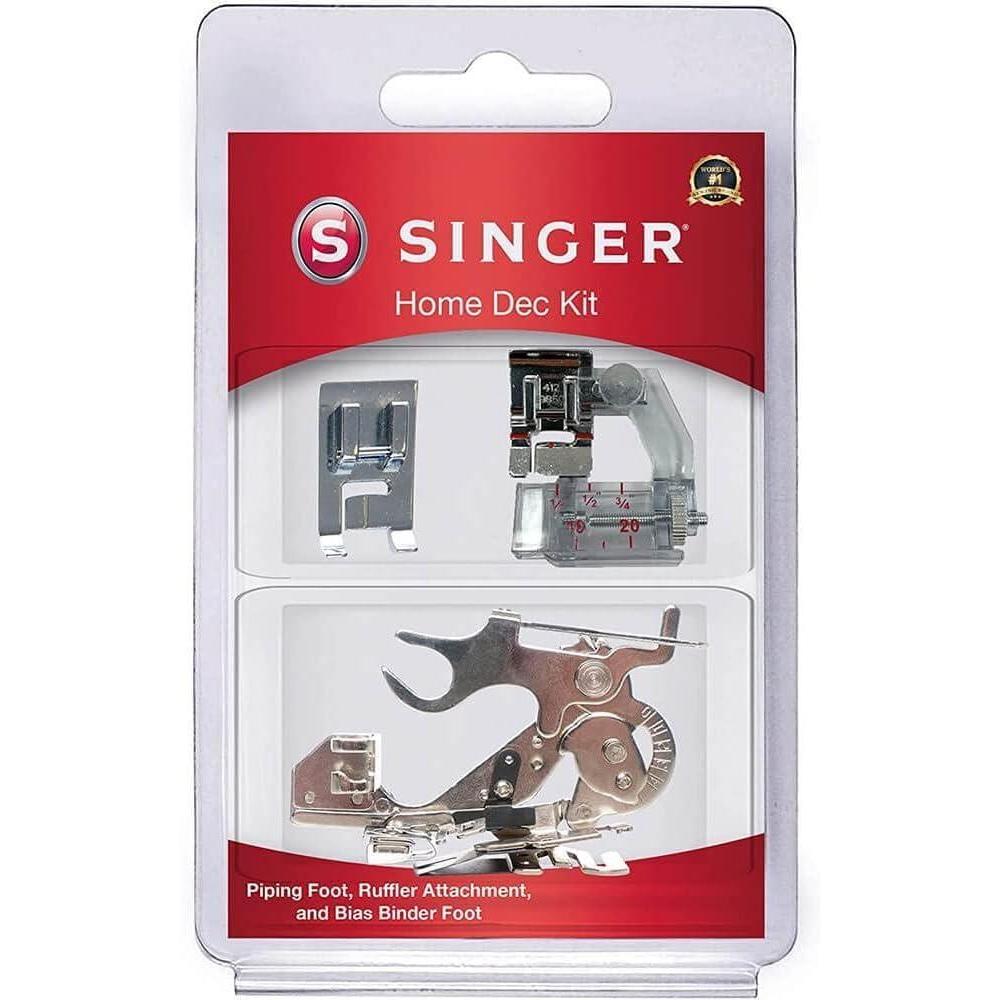 imageSINGER Home Dcor Presser Foot Kit  Includes Piping Bias Binder ampamp Ruffler Attachment  Perfect for Tailored Finishes Bias Binding ampamp Pleating  Compatible with SINGER Sewing MachinePresser Feet Kit