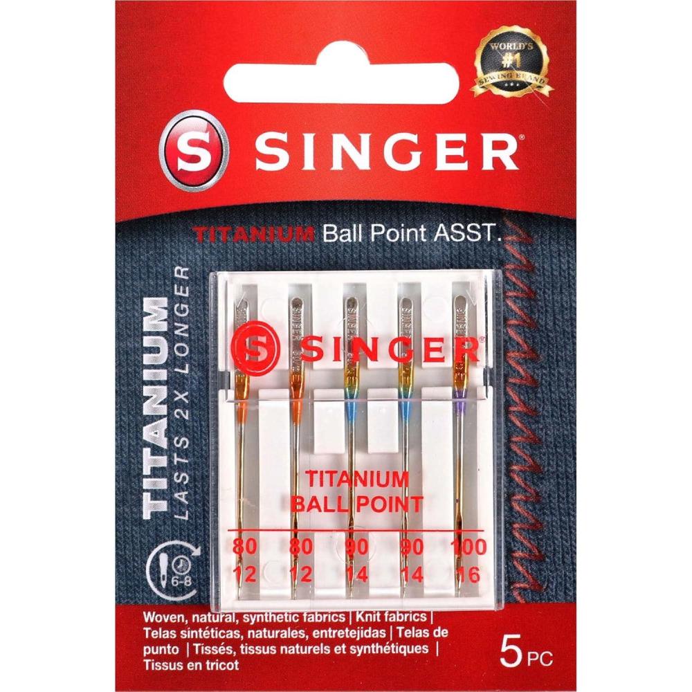 imageSINGER Titanium Universal Ball Point Machine Needles for Knit Fabric Assorted Sizes 5Count
