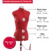 imageSINGER Female Adjustable Red Dress Form Fits Sizes 410 Pinnable Mannequin Body Torso with 360 Degree Hem Guide FoamBacked Fabric Exterior 12 Dials TriPod StandRed