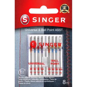 imageSINGER 04800 Universal Regular Point and Ball Point Sewing Machine Needle Assorted Sizes 8CountSizes 8012  9014  10016