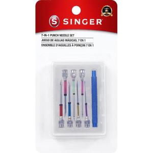 imageSINGER 8 Piece Punch Needle Embroidery Kit with 7 Assorted Size Punch Needle Heads Interchangeable Handle and Punch Needle Storage Case