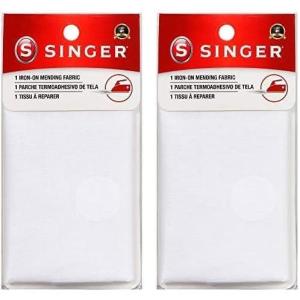 imageSINGER 00097 IronOn Mending Fabric Fabric Patch for Mending ClothesWhite White1 Count Pack of 2