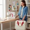 imageSINGER Universal Sewing Machine Tote Bag  CreamRed Carrying Case for Portable Sewing Machines and Sergers Dimension 18 x 10 x 13 in Padded Handles Full Zip Closure Large Storage Pocket