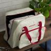imageSINGER Universal Sewing Machine Tote Bag  CreamRed Carrying Case for Portable Sewing Machines and Sergers Dimension 18 x 10 x 13 in Padded Handles Full Zip Closure Large Storage Pocket