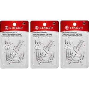 imageSINGER 01025 Heavy Duty Household Hand Needles 1 Canvas 1 Carpet 1 Leather 1 Sacks 1 Sail 2 Upholstery3Pack