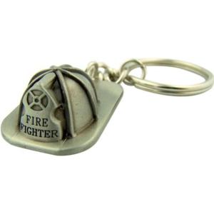 imagePewter Firefighter Helmet Shaped Medal Keychain 1 12 Inch