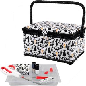 image:imageSINGER Sewing Basket with Sewing Kit Needles Thread Scissors and Notions WhiteWhite